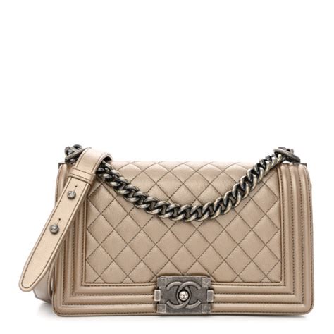 CHANEL Metallic Caviar Quilted Medium Boy Flap Copper 